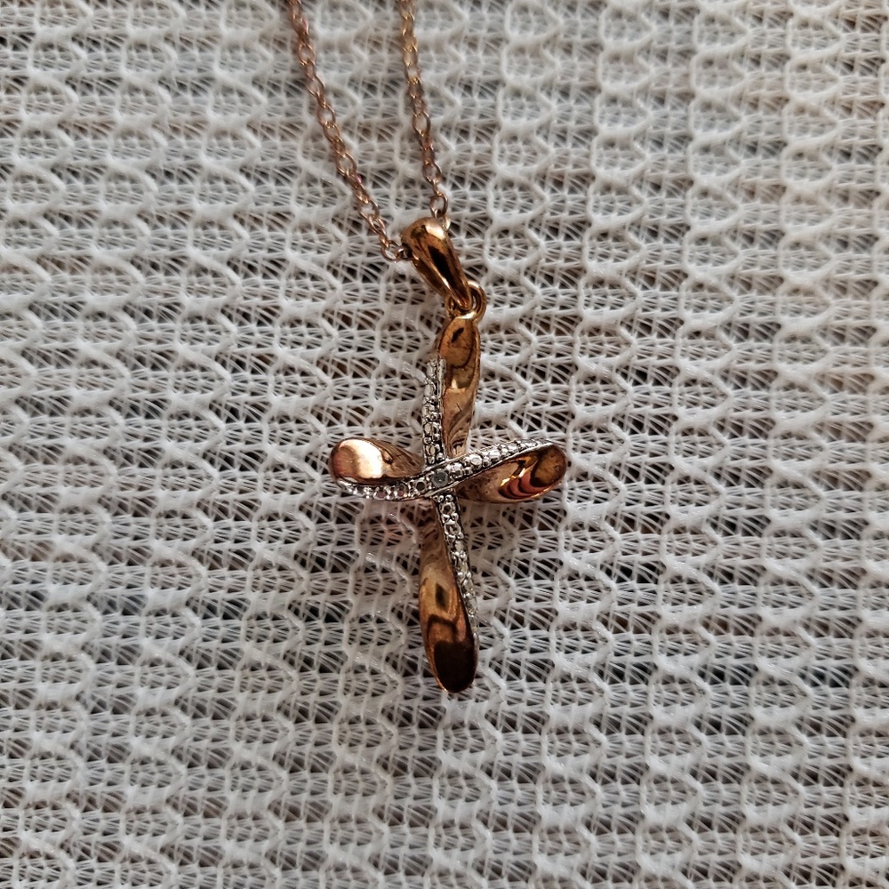 Technibond gold plated diamond accent cross